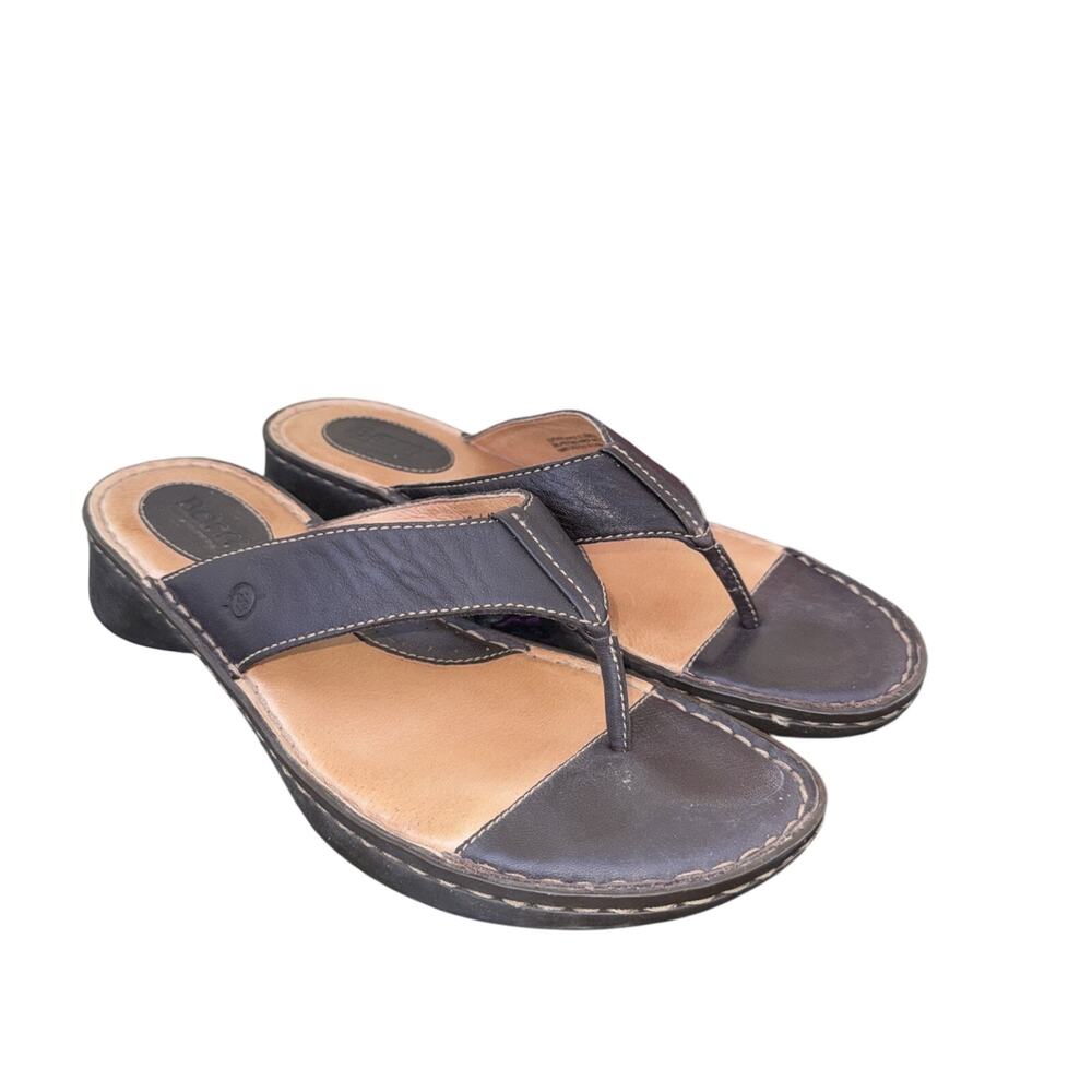 Born Brown Leather Slip On Thong Flip Flop Comfort Sandals W6490 A7 Women's 10